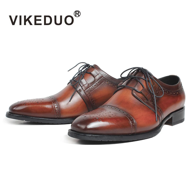 

VIKEDUO Brown Italy Derby Shoes Patina Brogue Handmade Office Dress Shoes Mens Footwear Wedding Business Leather Shoes Zapatos