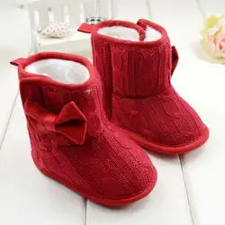 Мода Зима малышей флисовые зимние сапоги детская обувь для младенцев трикотажные бантом шпаргалки обувь детская теплая обувь