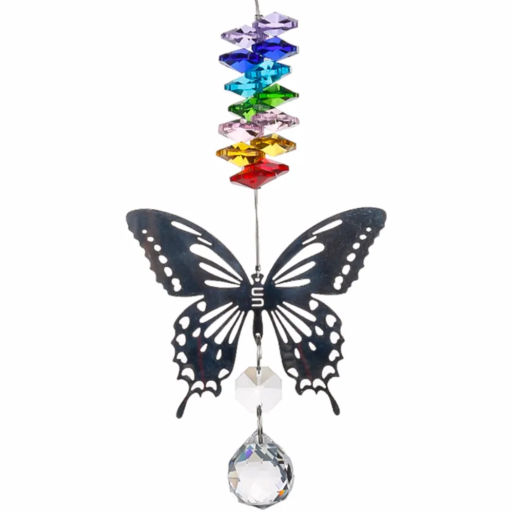 

H&D 20mm Handmade Butterfly Crystal Ball Prism Rainbow Maker Hanging Suncatcher with Octagon Bead Home Wedding Decoration Favors