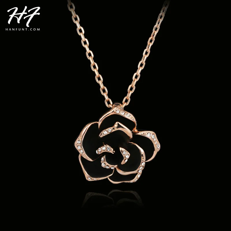 

Top Quality Black Rose Necklace Rose Gold Color Pendant Jewelry Made with Austria Crystal HotSale N020 N021