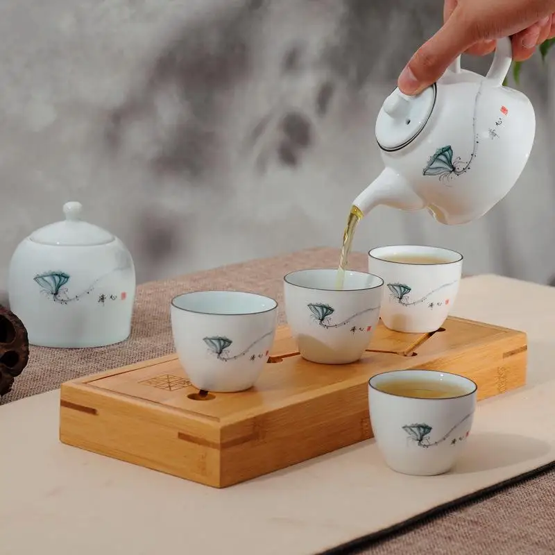  Chinese Travel Kung Fu Tea Set Ceramic Portable Teapot Porcelain Teaset Gaiwan Tea Cups of Tea Cere