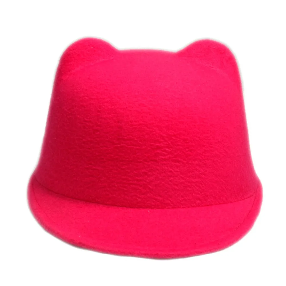 100% Wool Girls Fedora Hat Winter Black Devil Horns Cute Cat ear animal Derby Bowler lovely Cap for Childrend Gift