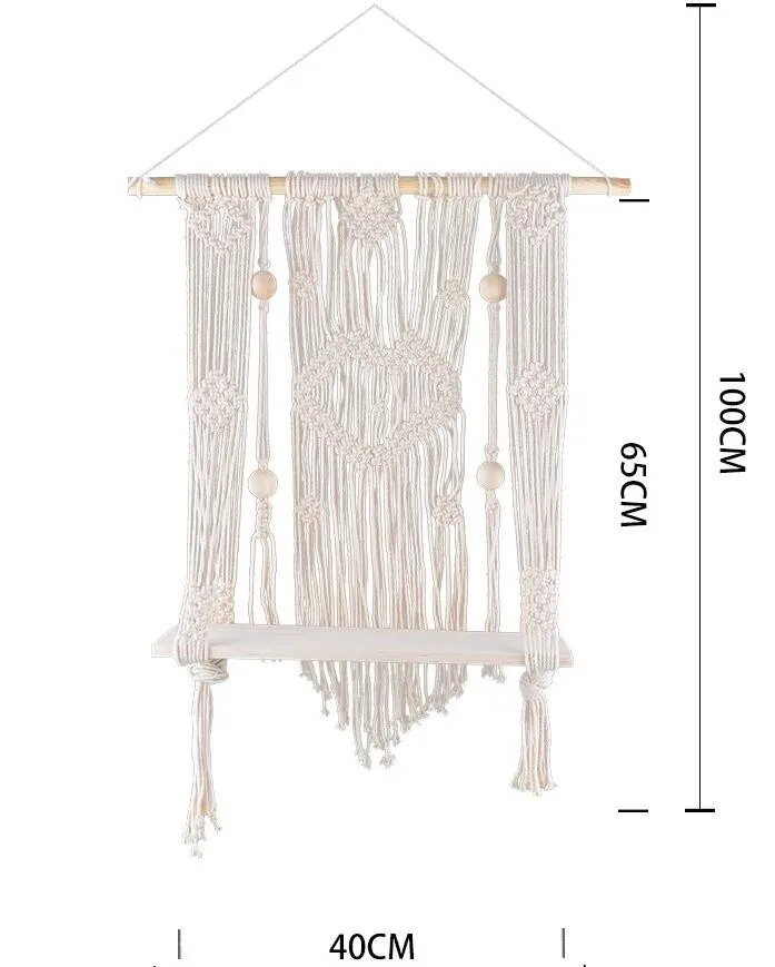 Макраме настенный подвесной с деревянной борадной стойкой тканые настенные подвесные, настенные гобелены, бохо настенный подвесной, в технике макраме подвесные полки в скандинавском стиле - Цвет: as picture