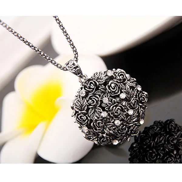 Ajojewel женские черные розы Подвески в виде цветов винтажные антикварные ювелирные изделия длинное ожерелье свитер цепь