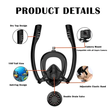 

Full Face Snorkel Mask Swimming Water Sports Double Tubes Anti Fog Diving Mask YA88