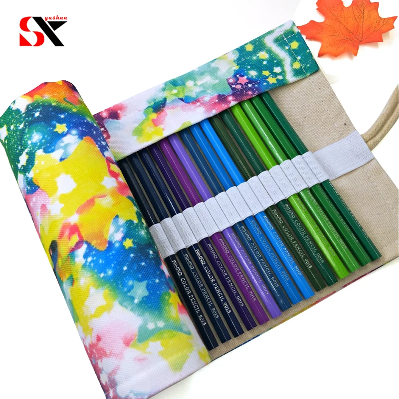 

10 different Canvas School Pencil case 36/48Holes Roll Up Pencil bag Portable Pen Box Roll Pouch Storage Large box Supplie gift