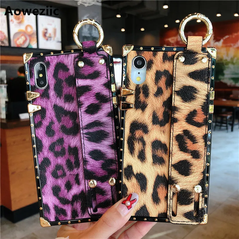 

Aoweziic Tide brand ins leopard wristband for iPhone Xs Max mobile phone case X 6plus 8 shatter-resistant shell female 7plus
