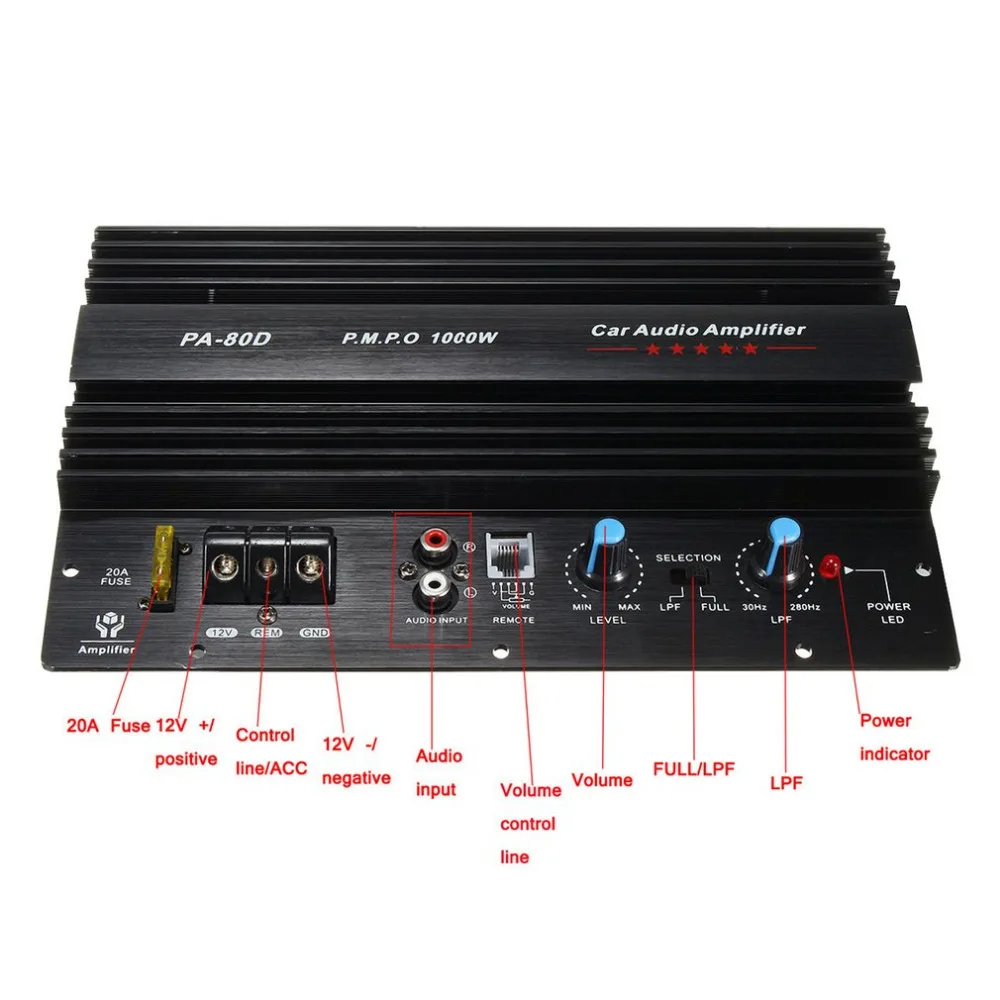 

New Board Mono Audio Power Amplifier Powerful Bass Subwoofers Amp for Car Modification PA-80D 12V 1000W New Arrivals