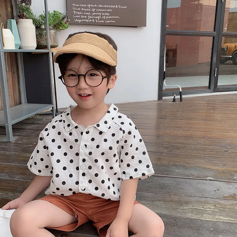 

Summer Korean style cute boys dot short sleeve shirts girls cotton knitted all-match casual shirt 1-6Y