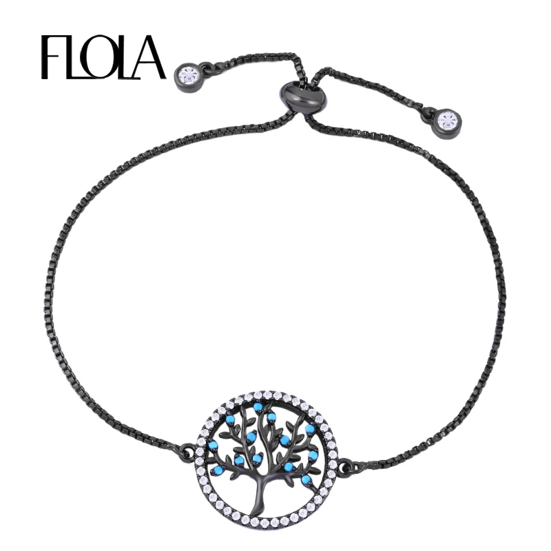 

FLOLA Black Life Tree Adjustable Charm Bracelet for Woman man Cubia Zirconia Friendship Chain Bracelet Lucky Bilezikler brta46