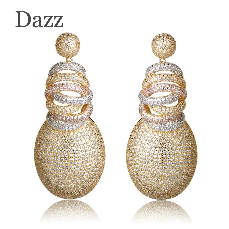 Dazz Full Mirco Pave Cubic Zircon серьги для женщин женские Золотой Дубай Свадебные медные бижутерия; серьги-подвески Pendientes