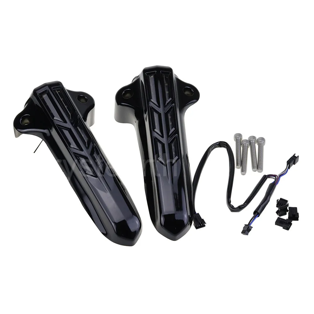 Black Motorcycle Motorbike Front Lower Fork Leg Covers Slider Guard LED