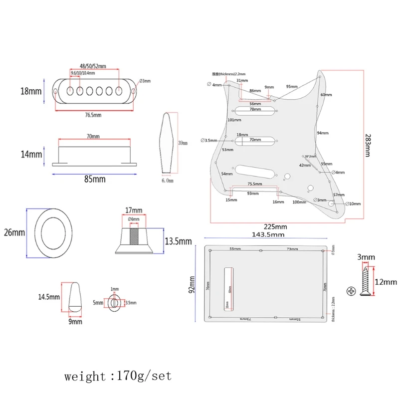 1 комплект 8 отверстий накладка на гитару SSS Strat задняя пластина пикап крышка ручки наконечники аксессуары