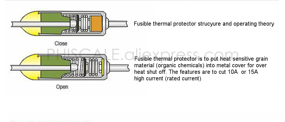 PHISCALE 50 шт. термальность Обрезанные предохранитель 152-300C градусов В 250 В 10A/15A металла Температура предохранитель для схем защиты