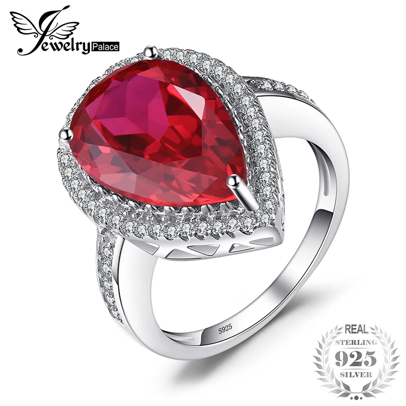 

JewelryPalace Luxury Pear Cut 7ct Red Created Ruby Solid 925 Sterling Silver Engagement Ring Fine Jewelry Fashion Ring for Women