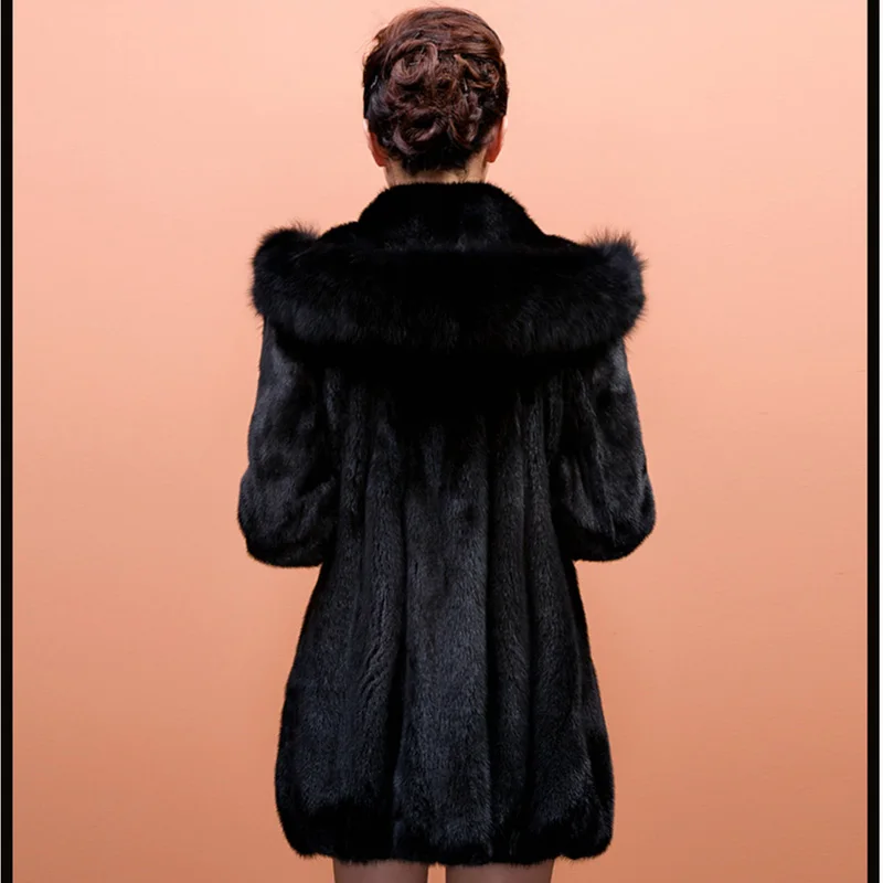 Longues Manches Faux De Taille Avec Épaissir Wr612 Hiver Capot À 2018 Femmes Vison La Long Noir Manteaux Fourrure Plus WH29EDIY