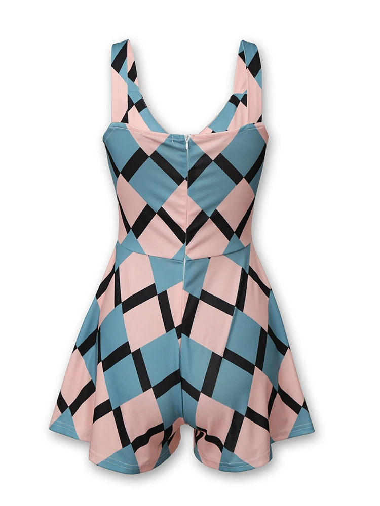 Yocalor 2019 Summer Women Leisure Playsuit Elegant Vacation Female Casual Jumpsuit Colorblock Geo Print Spaghetti Strap Romper