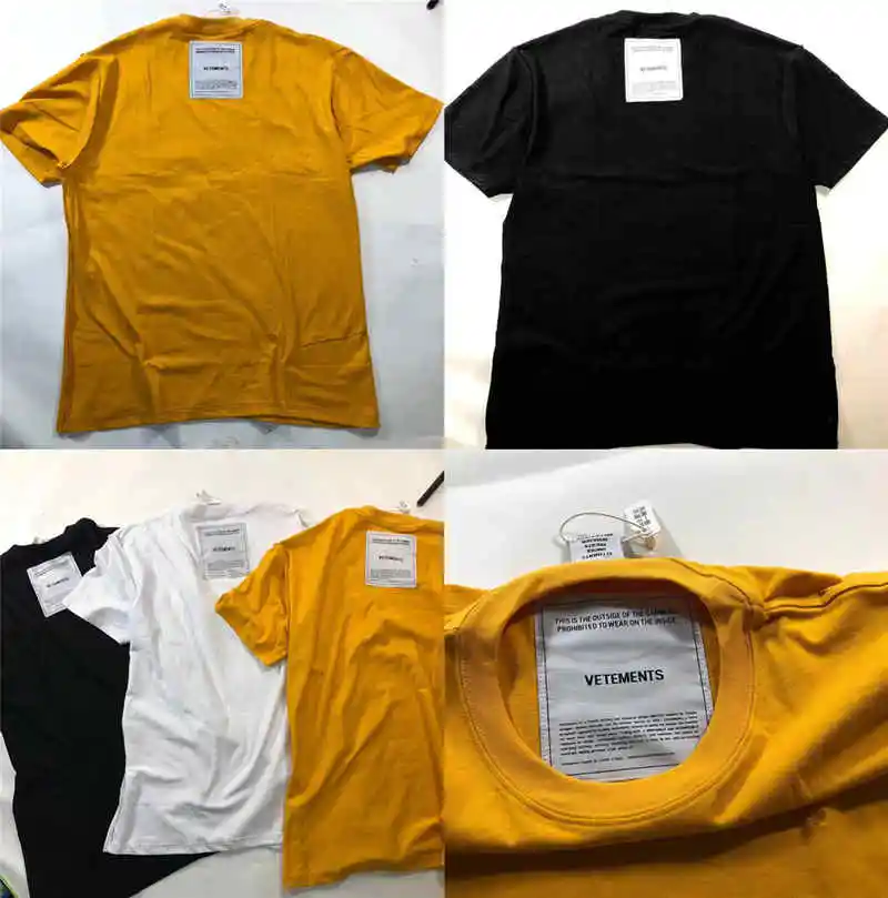 

Yellow Black White Vetements T Shirts Men Women 1:1 High-quality Embroidery Both Sides Vetements Top Tees Vetements T-Shirt