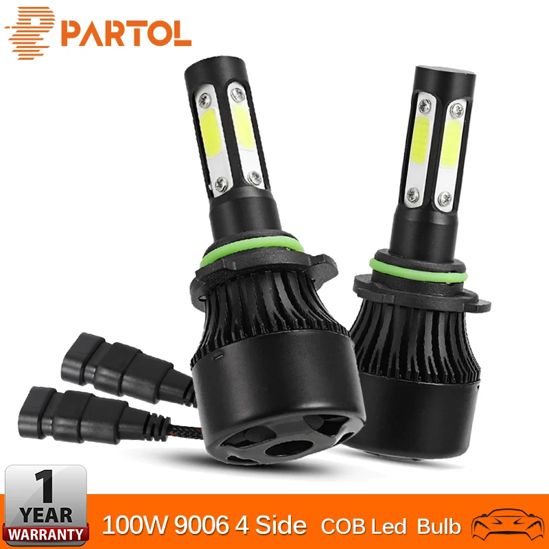 

Partol 100W 10000lm 4 Side Lumens 9006 HB4 LED Car Headlight Bulb Auto Headlamp LED Lamp 12v for Nissan BMW Toyota Chevrolet