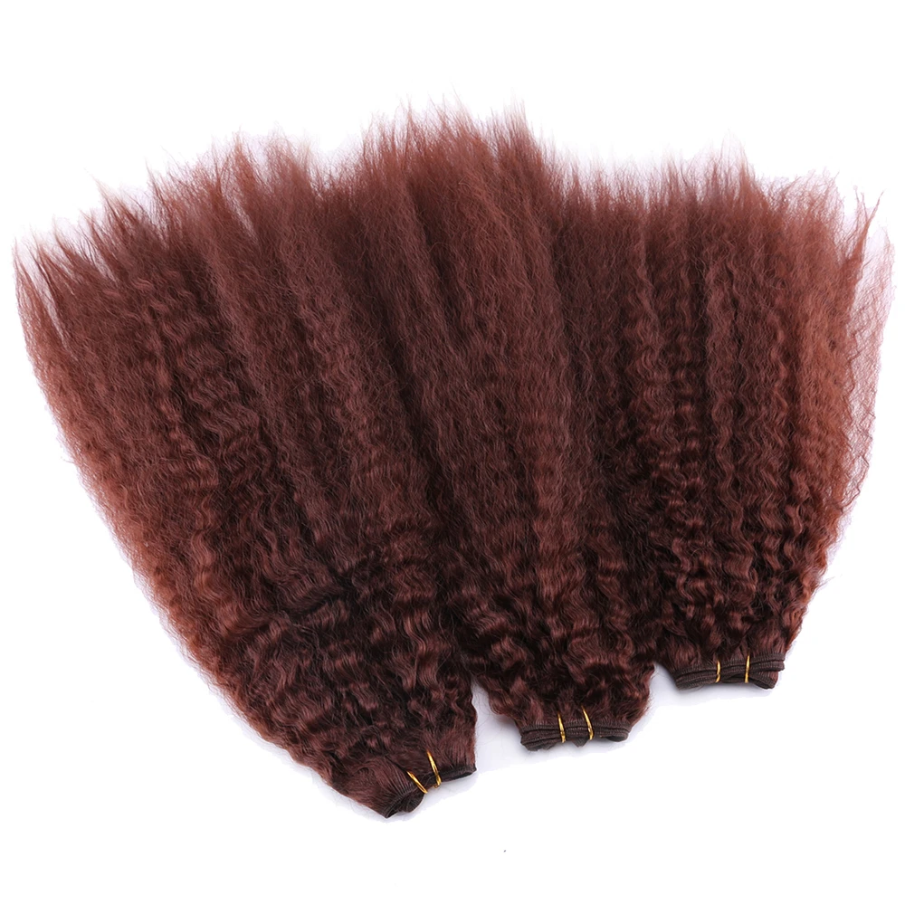 Коричневый цвет курчавые прямые пучки волос 16-20 дюймов 3 шт./партия двойное машинное переплетение высокотемпературное СИНТЕТИЧЕСКОЕ Наращивание волос
