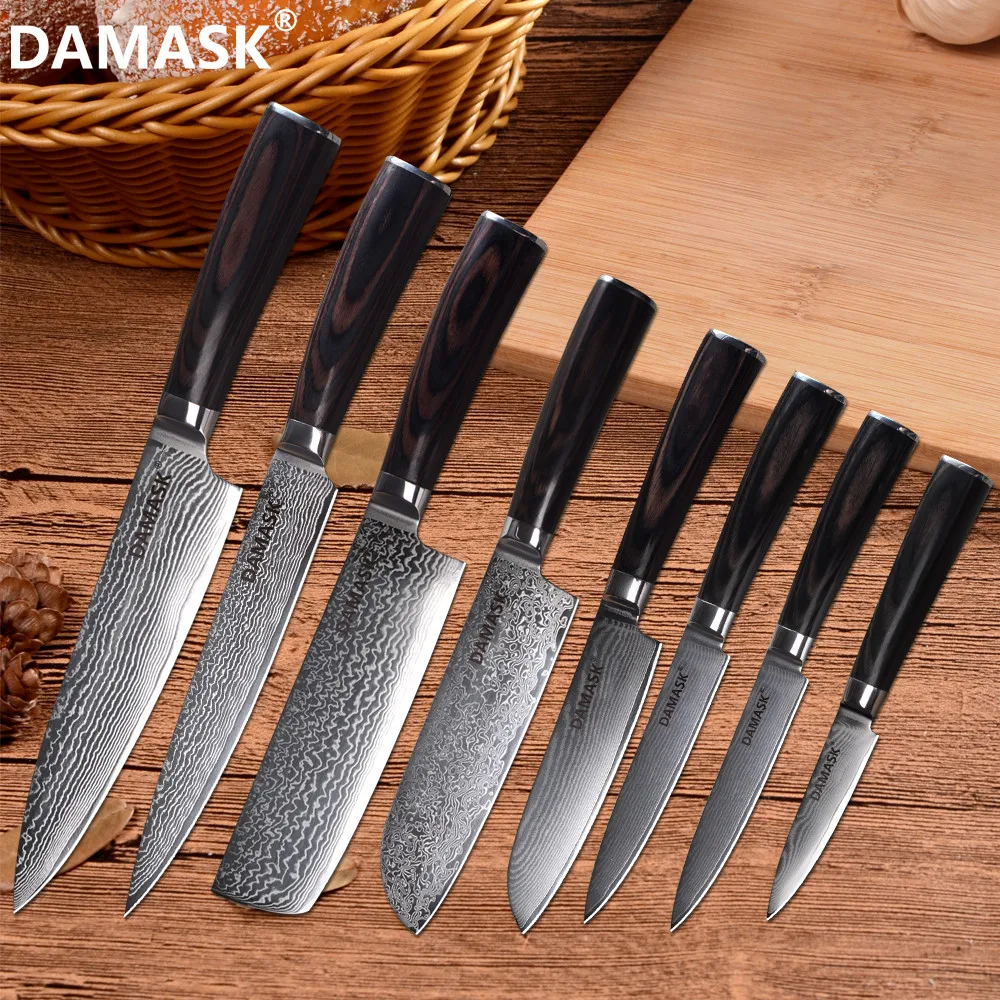 

DAMASK 67 Layers Damascus Steels Kitchen Knife Japanese High Hardness VG10 Handle Chef Knives Cleaver Utility Knife Cooking Sets