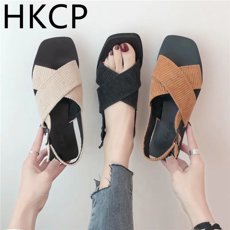 

HKCP 2019 summer new peep-toe sandals for women platform flat Roman minimalism casual slip shoes for students beach shoes C390