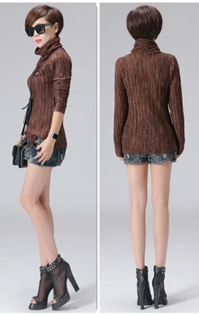 

Hitz European leg Slim fold piles high collar shirt female long-sleeved T-shirt M L XL XXL free shipping