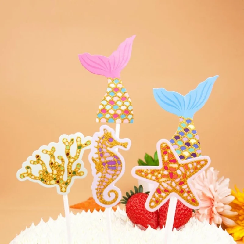 

1 Set Mermaid Theme Cake Insert Birthday Party Decorations Kids Happy Birthday Wedding Decorations Party Supplies for Kids.q