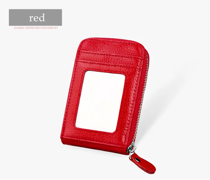 ZOVYVOL унисекс из натуральной кожи на молнии кредитный держатель для карт ID и кредитный держатель для карт s 11 цветов блокирующие кошельки с RFID - Цвет: red KB09-3