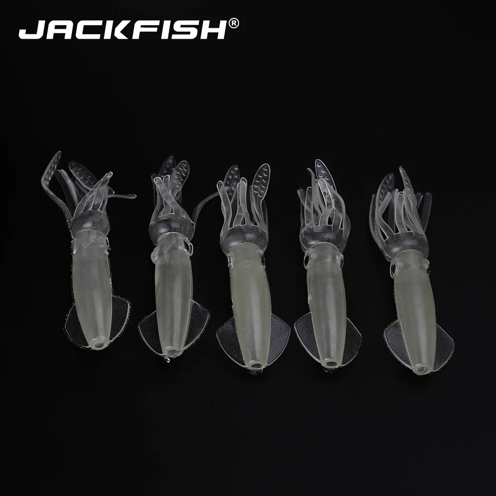 JACKFISH 5 шт./лот 11 см/10 г Светящиеся мягкие приманки большие приманки в виде кальмаров искусственные мягкие рыболовные приманки рыболовные снасти для ночной рыбалки