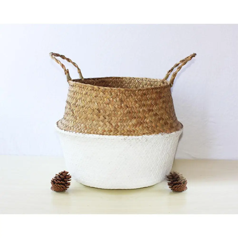 Seagrass Wickerwork Storage Basket Rattan Foldable Hanging Flower Pot