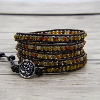 

Leather wraps bracelet boho dark brown dragon grain beads bracelet Boho wrap bracelet bohemian dropshipping men beads yoga beads