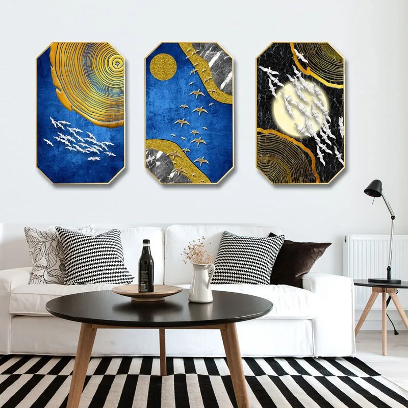 

Nordic style INS Gold foil half perspective abstract home hotel hanging painting background wall restaurant decorative mural