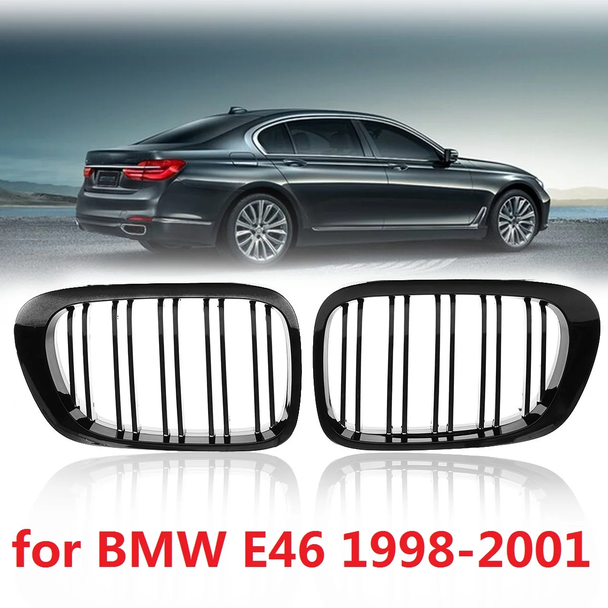 

For Bmw E46 Coupe Convertible M3 2 Door 1998 1999 2000 2001 Car Kidney Grill Front Bumper 2 Slat Line Gloss Black Racing Grill