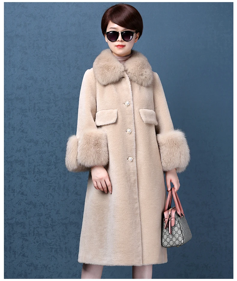 Осенне-зимнее пальто женская одежда корейское пальто из натурального меха овечья шерсть шерстяная куртка Лисий меховой воротник тонкие пальто ZT987