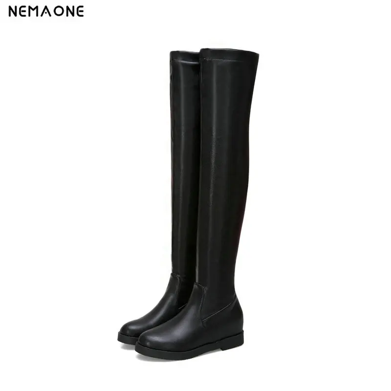 

NEMAONE New ladies sexy over the knee boots low heel women boots women knee high boots spring autumn casual shoes black white