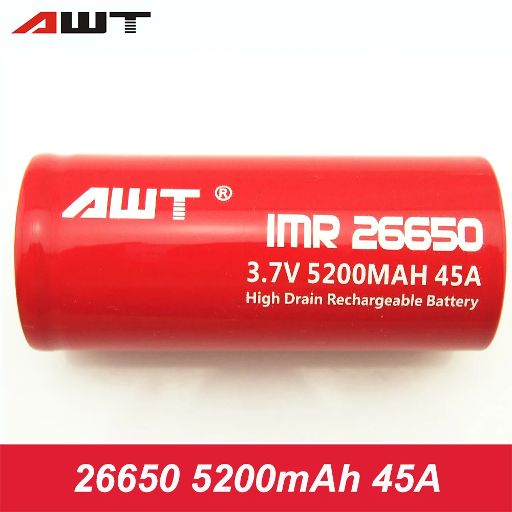 

26650 Rechargeable Battery 5200mAh 45A Li-ion Battery 26650 AWT High Power Flashlight Battery 26650 Vape Mech Mod Battery W049