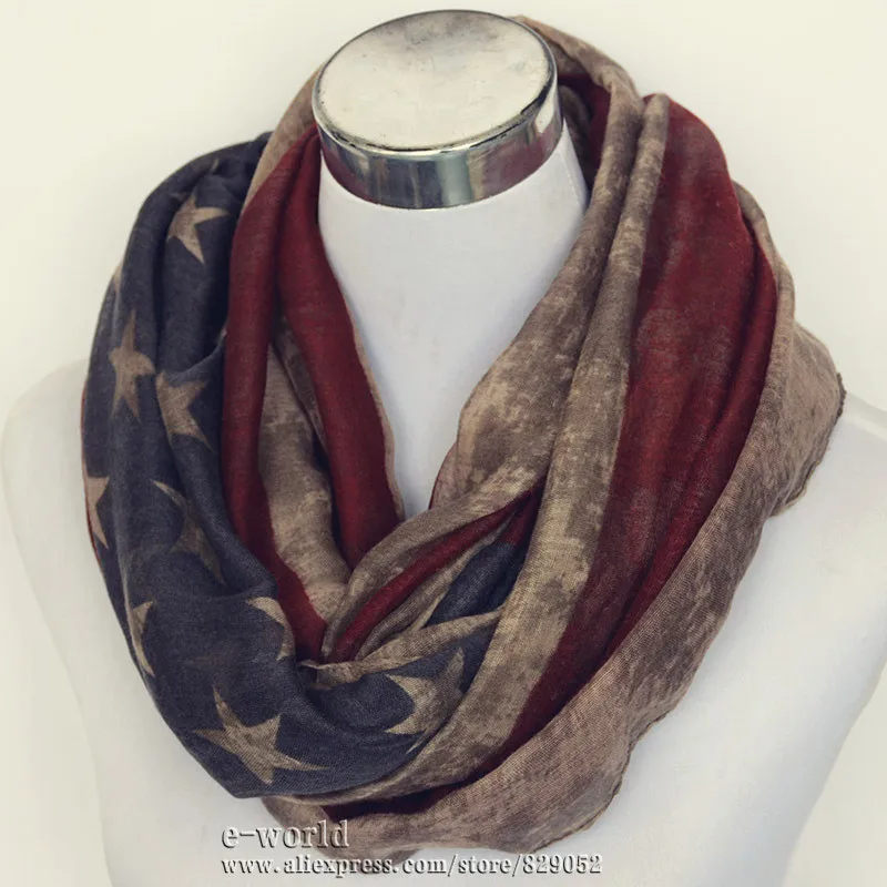 

Vintage American Flag Scarf Ring 4th of July USA Flags Soft Infinity Scarves Big Size Shawls Hijab Girls Accessories A0499