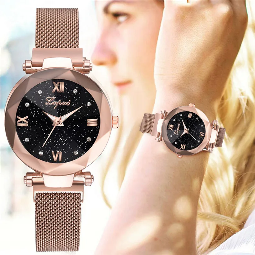 

Fashion Starry Sky Women Watches Magnet Buckle Stylish Rose Gold Female Casual Quartz Wristwatch Unique Lady Girls Clock Gift