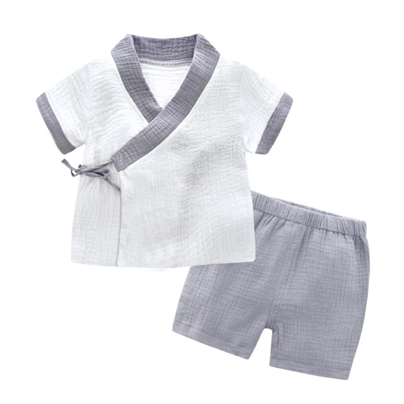 Новая летняя одежда для мальчиков и девочек, пижамные комплекты, мягкая рубашка+ шорты, комплект из 2 предметов, пижамы для малышей, домашняя одежда, кимоно, одежда для сна