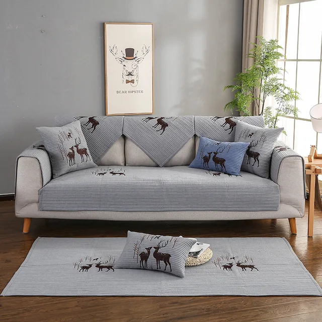 Nordic deer sofa cushion Sofa Cover Anti skid Plaid Corner Sofa Towel