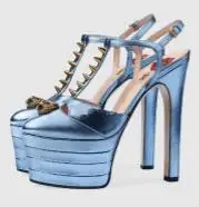 Пикантные модные туфли на очень высоком каблуке 16 см; непромокаемые сандалии на платформе; женская летняя обувь; сандалии с металлическими украшениями; большие размеры - Цвет: Небесно-голубой