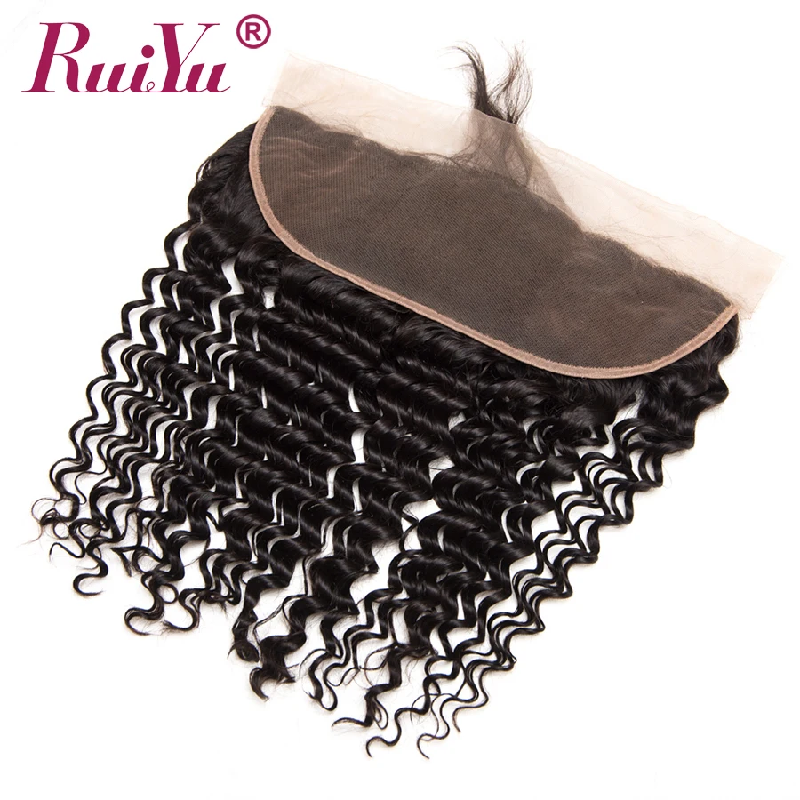 RUIYU Hair Brazilian Deep Weave Closure 13x4 Ear To Ear Lace Frontal Closure With Baby Hair Non-remy Human Hair 130% Density