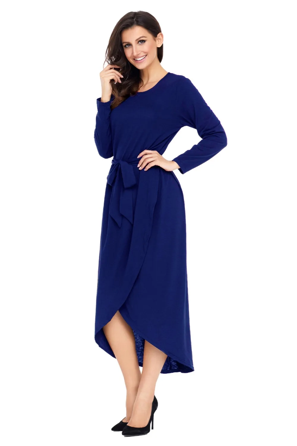 Navy-Tulip-Faux-Wrap-Sash-Tie-Jersey-Dress-LC61818-5-4