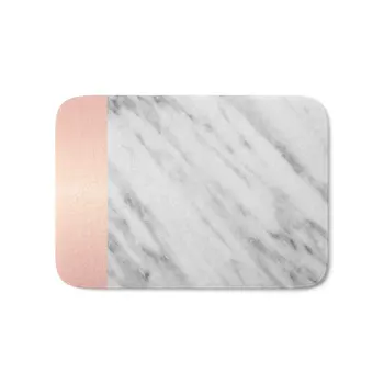 

Real Italian Marble And Pink Bath Mat 17" x 24" Pattern Coral Fleece Rug Anti-Slip Doormat Home Decor