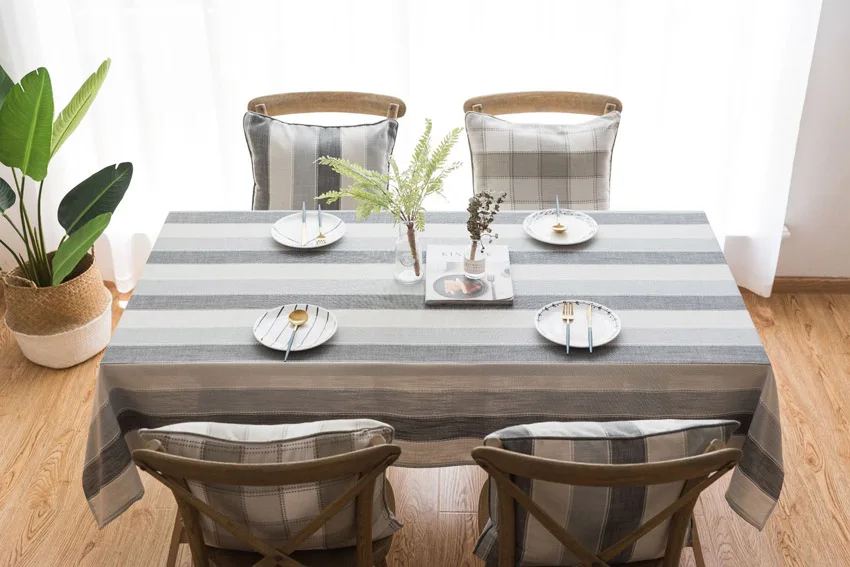 Striped Table Cloth Cover Waterproof Polyester Modern Tablecloth Yellow Grey Home Decor Coffee Table Furniture Dustproof Cover