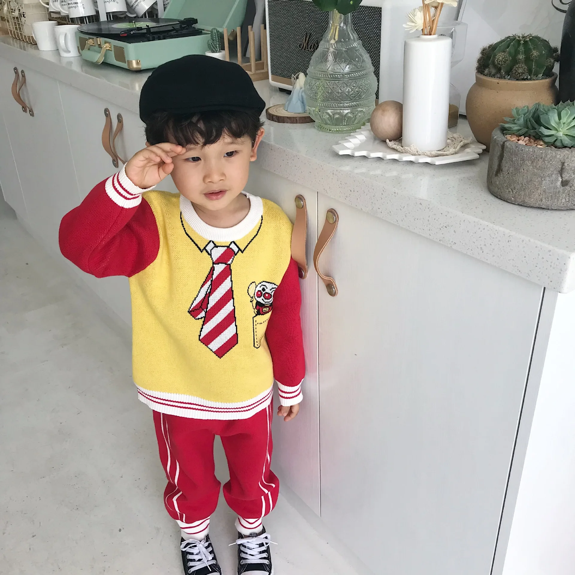 

Boys clothes set cotton knitted cartoon design clothes for boys autumn winter warm clothes toddler outfit