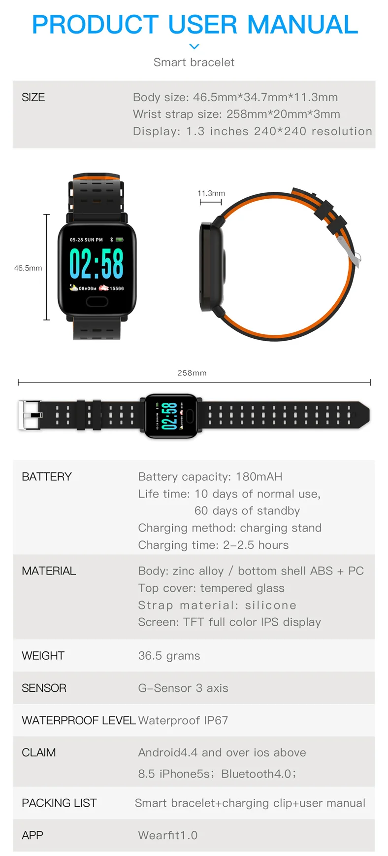 Смарт-часы A6 с монитором сердечного ритма, фитнес-трекер, браслет для измерения артериального давления, умные часы, водонепроницаемые для Android IOS PK Q8 V6 S9