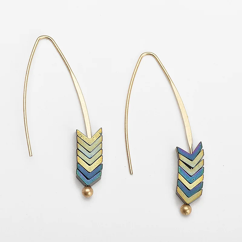 Women 8 Colors Arrow Natural Stone Drop Earrings Vintage Zinc Alloy Gold Hook Fashion Dangle Jewelry | Украшения и аксессуары