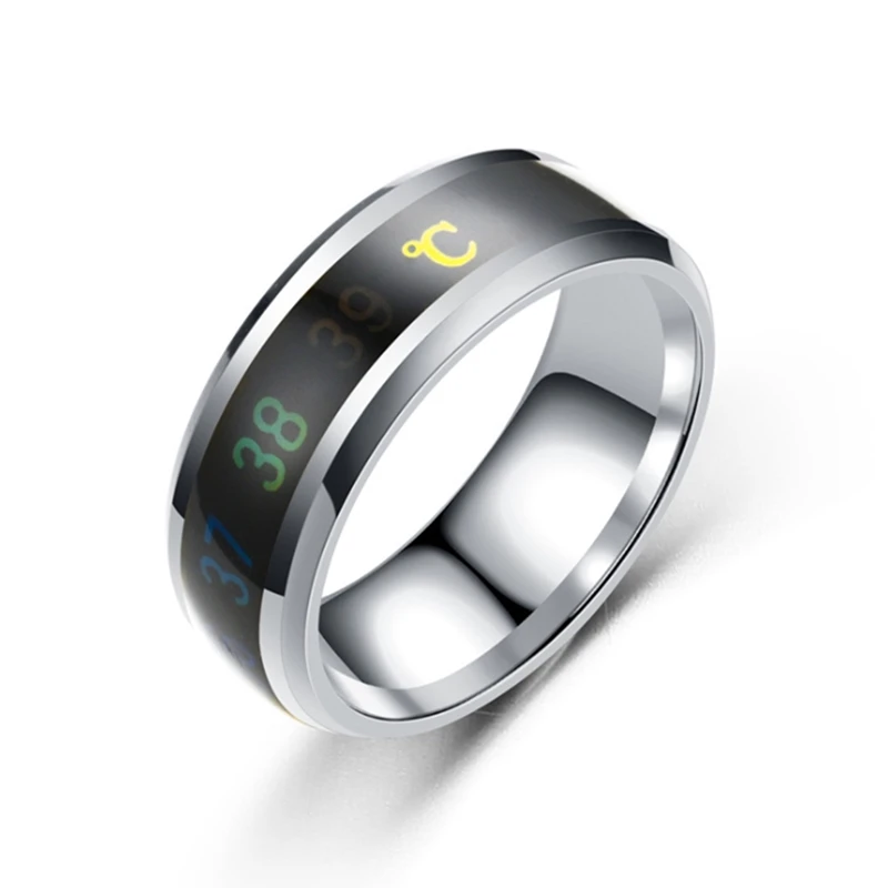 

Sexy Mom Black Intelligent Thermometer Temperature Men Women Stainless Steel Couple Ring Temperature Measuring Dropshipping 316L